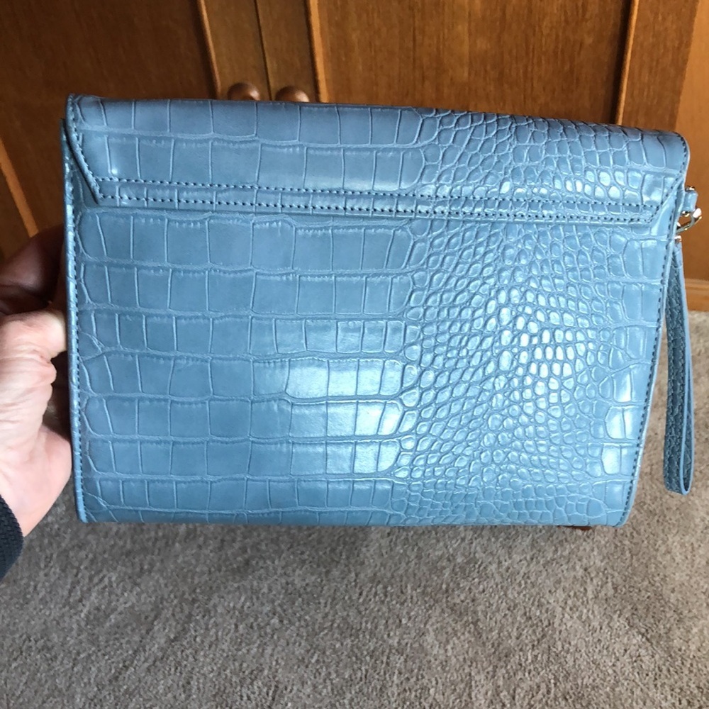 Ted Baker light blue faux crocodile clutch hand purse magnetic close 7 x10 - Picture 6 of 6